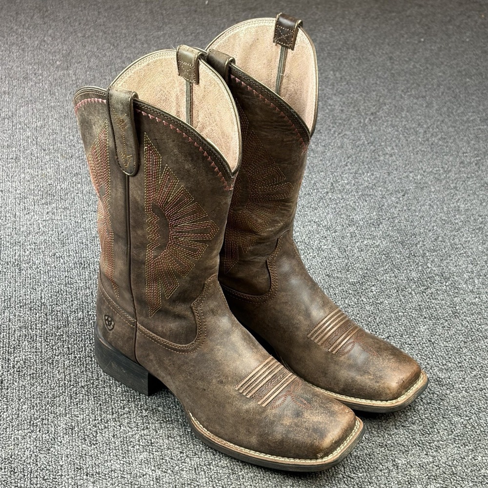Ariat Round Up Rio Women's 9.5B Brown Leather Square Toe Western Cowboy Boots